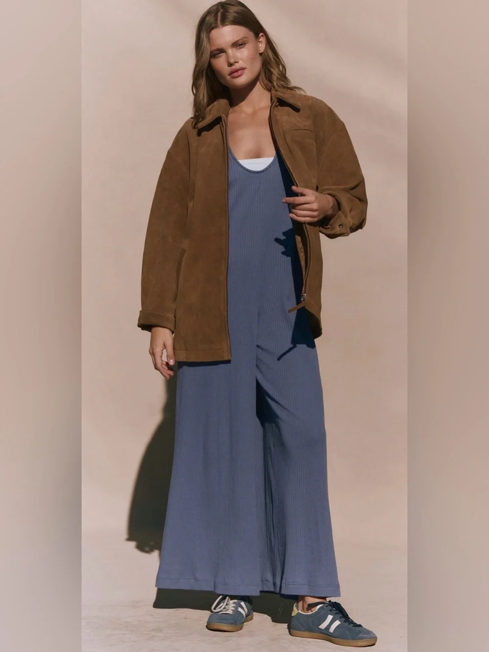NWT Free People S Free~est Zena 1 Piece Jumpsuit in Rainfall Blue Cotton Pockets